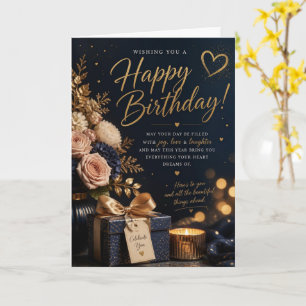 Navy Blush Rose Alles Gute zum Geburtstag Karte