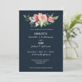 Navy Blush Rose Bauernhof Boho Wedding Einladung (Stehend Vorderseite)