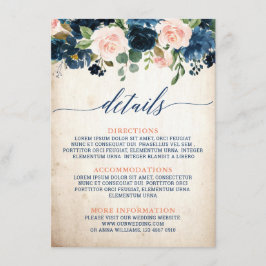 Navy Blush Rose Boho Rustic Wedding Details Begleitkarte