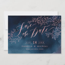 Navy Blush rustikale Blumenkalligraphie Save the D