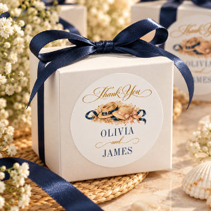 Navy Blush Sommer Vintage Hochzeitsgeschenk Danke Runder Aufkleber