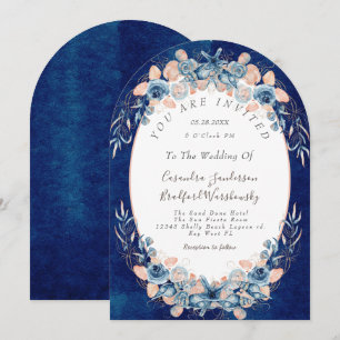 Navy Blush Strand Wasserfarbe Muschel Blumen Hochz Einladung