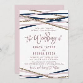 Navy Blush und Gold streamen die Hochzeit von Einladung
