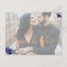 Navy & Blush Wasserfarben Foto Save the Date