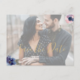 Navy & Blush Wasserfarben Foto Save the Date Einladungspostkarte