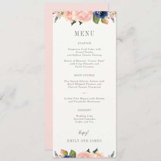 Navy Blush Wedding Menu Card #NBC Menükarte (Vorne/Hinten)