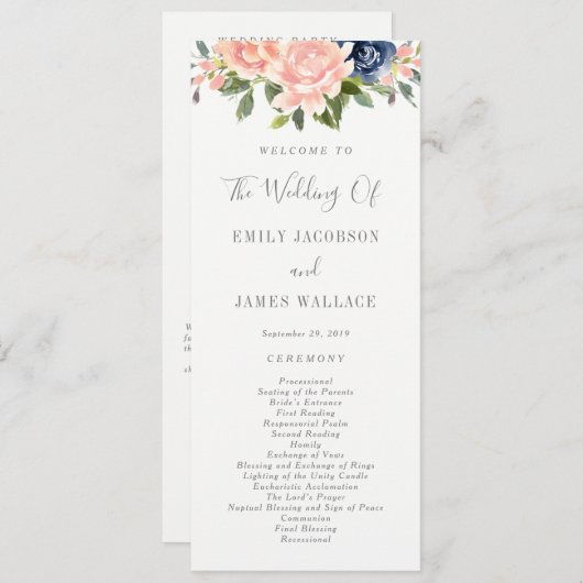 Navy Blush Wedding Program #NBC Programm (Vorne/Hinten)