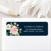 Navy Blush White Floral Address Rücksendeadresse (Insitu)