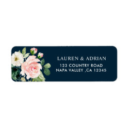Navy Blush White Floral Address Rücksendeadresse