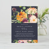 NAVY BLUSH YELLOW ORANGE FLORAL BRAUTPARTY EINLADUNG (Stehend Vorderseite)