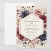 Navy-Blüten-Hochzeit Einladung (Vorne/Hinten)