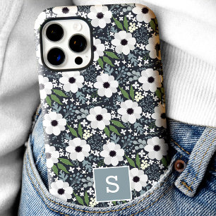 Navy-Blüten-Monogramm iPhone 16 Pro Hülle