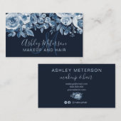 Navy Blütenblau Wasserfarbenschminke Monogramm Visitenkarte (Vorne/Hinten)