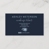Navy Blütenblau Wasserfarbenschminke Monogramm Visitenkarte (Rückseite)