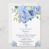 Navy Blütenblume Aquarelltaufe Einladung (Vorderseite)