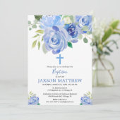 Navy Blütenblume Aquarelltaufe Einladung (Stehend Vorderseite)
