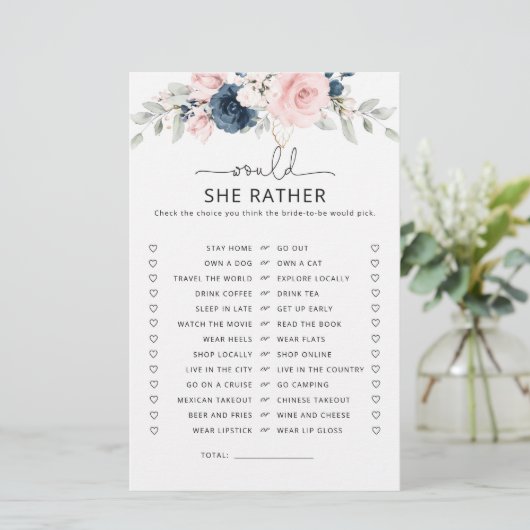 Navy Blütenblüte Würde sie lieber Bridgspiel (Stehend Vorderseite)