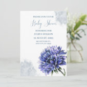 Navy Blütendusche Einladung (Stehend Vorderseite)
