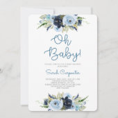 Navy Blütendusche Einladung (Vorderseite)