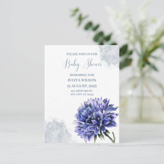 Navy Blütendusche Postkarte (Stehend Vorderseite)