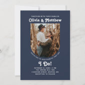 Navy Bogen Foto Retro Groovy Hochzeit Einladung (Vorderseite)