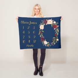 Navy Boho Baby Girl Milestone Monthly Baby Blanket Fleecedecke