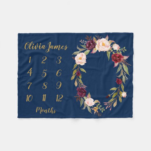 Navy Boho Baby Girl Milestone Monthly Baby Blanket Fleecedecke (Vorderseite (Horizontal))