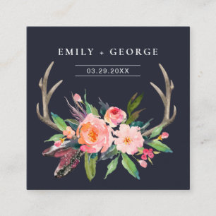 NAVY BOHO BLUSH ANTLER FLORAL WEDSITE UAWG QUADRATISCHE VISITENKARTE