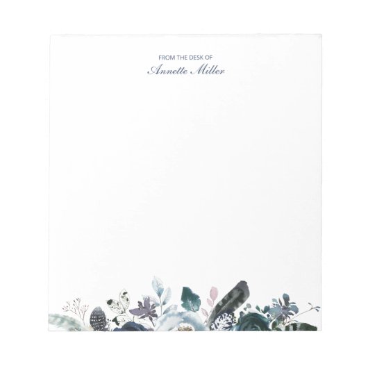 Navy Boho Floral Personal Stationery Notepad Notizblock (Vorderseite)