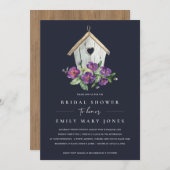 NAVY BOHO RUSTISCHES BLUMENBIRDHOUSE BRAUTPARTY EINLADUNG (Vorne/Hinten)