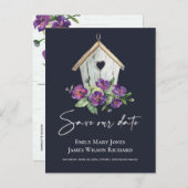 NAVY BOHO RUSTISCHES BLUMENBIRDHOUSE SAVE THE DATE ANKÜNDIGUNGSPOSTKARTE (Vorne/Hinten)