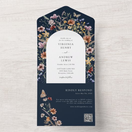 Navy Boho Wedding All In One Einladung (Innen Boden)