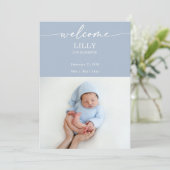 Navy Boho Welcome Baby Photo Announcement Card Einladung (Stehend Vorderseite)