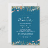 Navy Boho Wildblume 50. Hochzeitstag Einladung (Vorderseite)