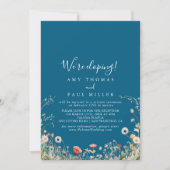 Navy Boho Wildblume Elopement Empfang Einladung (Vorderseite)