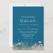 Navy Boho Wildblume Nuestra Boda Wedding Einladung (Vorderseite)