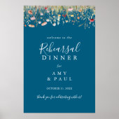 Navy Boho Wildblume Probe Dinner Willkommen Poster (Vorne)