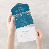 Navy Boho Wildblume Wedding All In One Einladung (Abreißen)