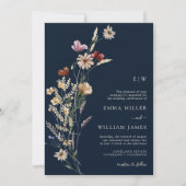 Navy Boho Wildblumen Einladung Hochzeiten (Vorderseite)