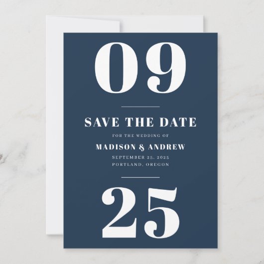 Navy Bold Typografy Save the Date (Vorderseite)