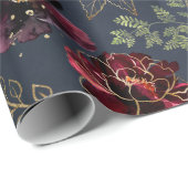 Navy Bordeaux Jewel Tone Burgundy Peony Wedding Geschenkpapier (Rolleneckpunkt)
