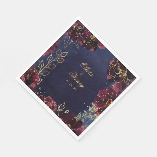 Navy Bordeaux Wedding 6 Inch Square Luncheon Serviette (Ecke)