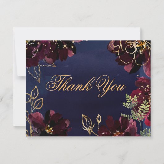 Navy Bordeaux Wedding Dankeschön Karte (Vorderseite)