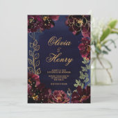 Navy Bordeaux Wedding Einladung (Stehend Vorderseite)