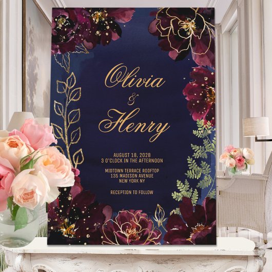 Navy Bordeaux Wedding Einladung