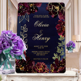 Navy Bordeaux Wedding Gold Folieneinladung