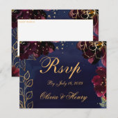 Navy Bordeaux Wedding RSVP Mail Back Card Karte (Vorne/Hinten)