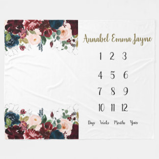 Navy, bordeauxfarbenes Baby 1. Jahr Meilenstein Fleecedecke