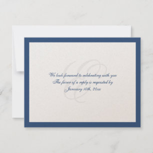 Navy Border Shimmer traditionelle Hochzeitsreaktio RSVP Karte