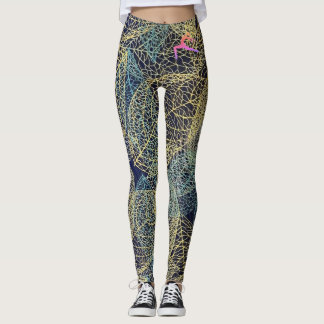 Navy Botanical-Blattdruck-Leggings in Gold und Tür Leggings